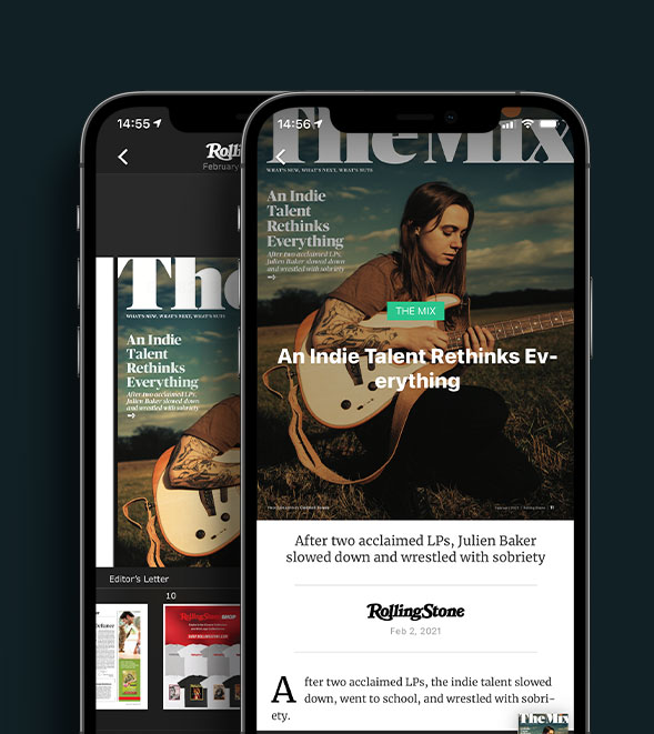 Download complete issues and toggle between the original print view and a mobile-optimized text view.