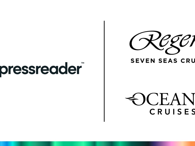 Graphic showing the logos of PressReader, Oceania Cruises and Regent Seven Seas Cruises