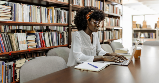 Woman studying in the library